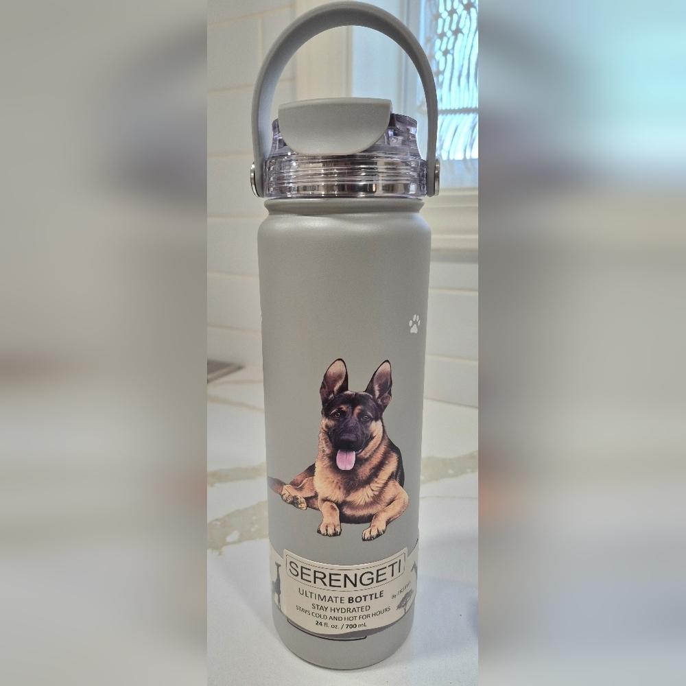 German Shepard  Serengeti Light Grey Water Bottle